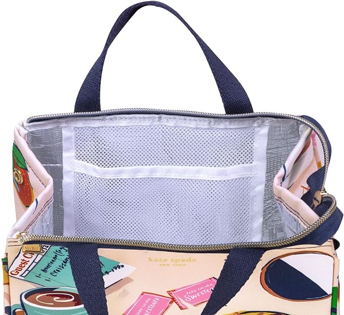 Kate Spade New York Cute Lunch Bag for Women, Large Capacity Lunch Tote, Adult Lunch Box with Silver Thermal Insulated Interior Lining and Storage Pocket, Rise and Shine