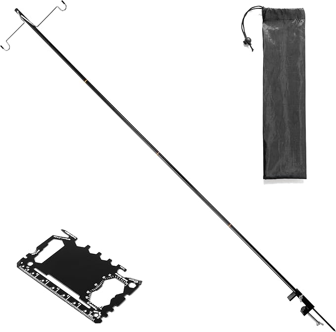 Phuma Camping Lantern Stand Hanging Pole for Portable Lamp - Folding Collapsible Outdoor Hanger Hook Holder, Black aluminium ; Copper