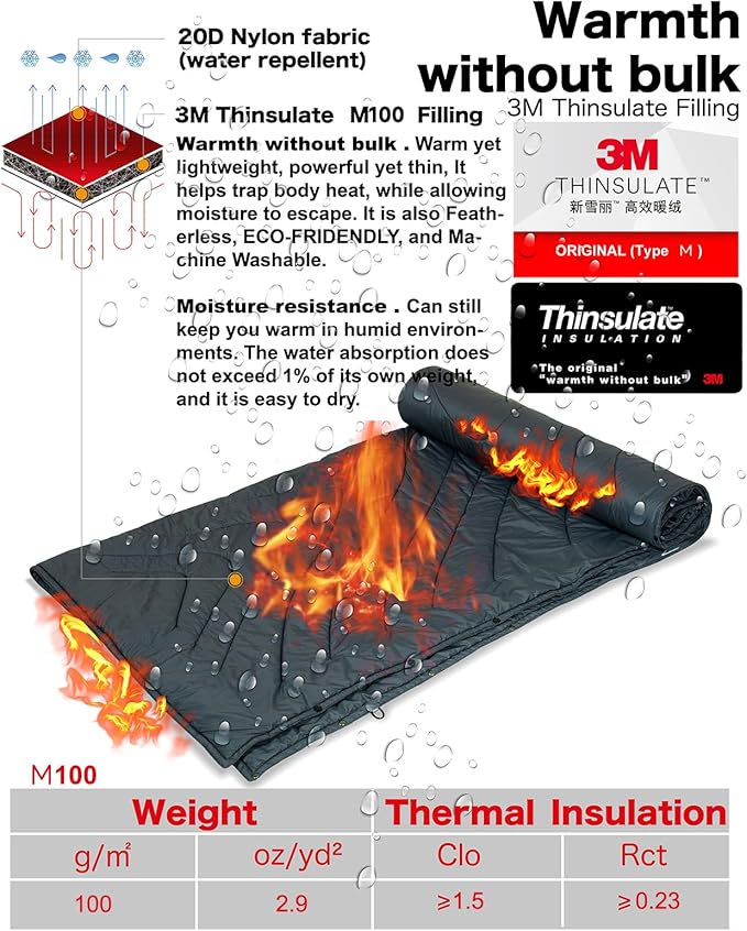 iClimb Hooded 3M Thinsulate Insulation Warm Camping Blanket Wearable Poncho Ultralight Compact