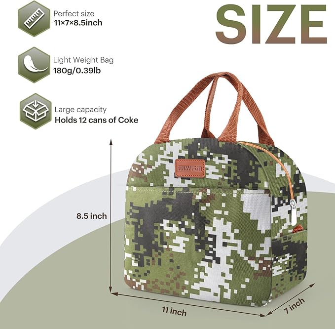 Lunch Bag for Women & Men Adult Insulated Lunch Box, Small Leakproof Cooler Food Lunch Containers Reusable High Capacity Lunch Tote Bags for Work, Travel, Outdoor (Green Digital)