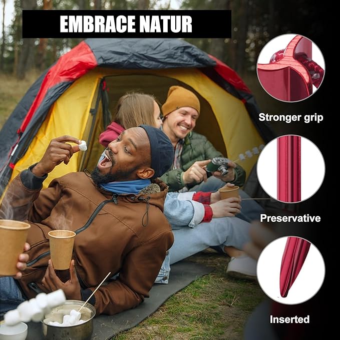 6 Pieces Tent Stakes Heavy Duty Camping Stakes, QEBAJI 7.5 inch Rust-Free Metal Tent pegs Ground Stakes Tent pegs Camping,6pack Red