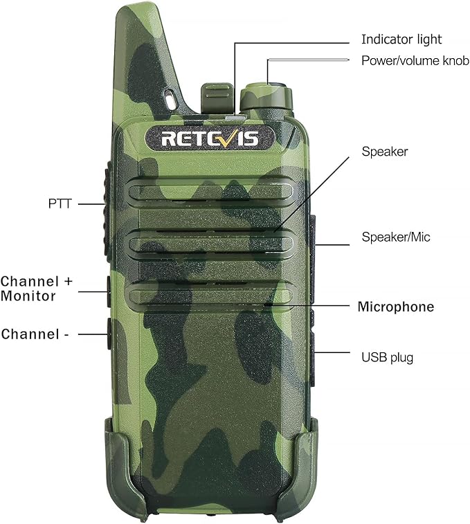 Retevis RT22 Walkie Talkies with Earpiece, Portable FRS Two-Way Radios, Camouflage, Compact, Lightweight, VOX Hands Free, Handheld 2 Way Radio with Headsets(10 Pack)