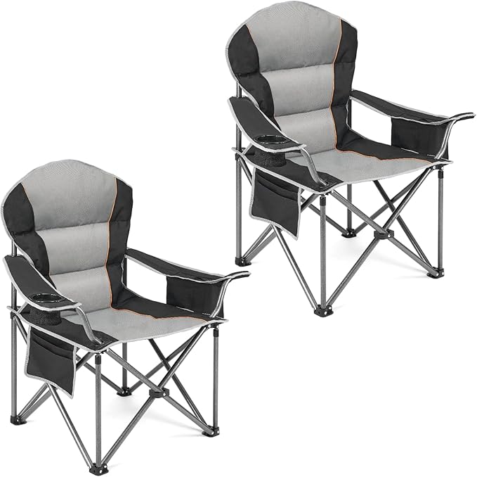 OLIXIS Heavy Duty Camping Chairs 450lbs Capacity Portable Folding Chair with Cup Holder and Cooler Bag,Sturdy Steel Frame Outdoor Chair for Backyard,Beach,Fishing