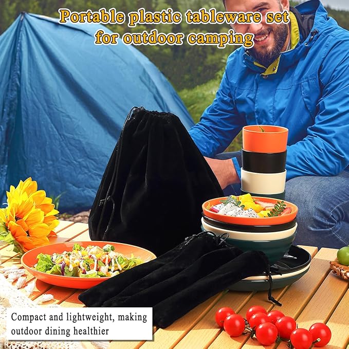 Kyraton Camping Utensils - Mess Kit for Travel, Picnic, Outdoor, Camping Gear - Silverware Set, Cup, Bowl, Plate - Essentials for 4