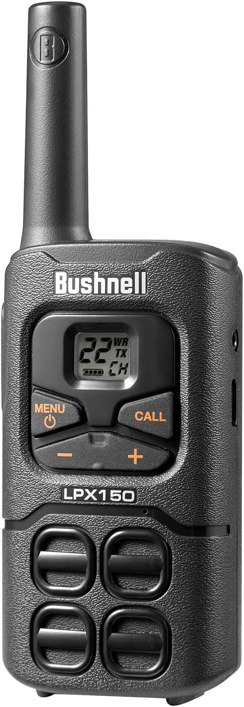 Walkie Talkies by Bushnell - LPX150 Long Range 2-Way Radio with NOAA Weather Radio - Heavy Duty Shock Resistant - 22 Channels & USB-C Charging (2 Pack)
