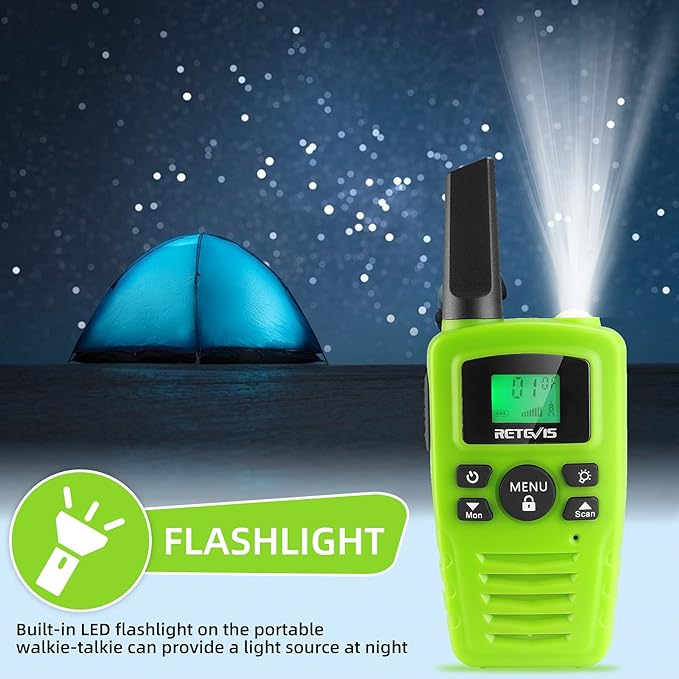 Retevis RA35 Walkie Talkies for Adults, Long Range Walkie Talkie, Easy to Use Flashlight VOX Handsfree, Toys Gifts for Boys Girls, Portable Two Way Radio 4 Pcs for Camping Hiking Travel