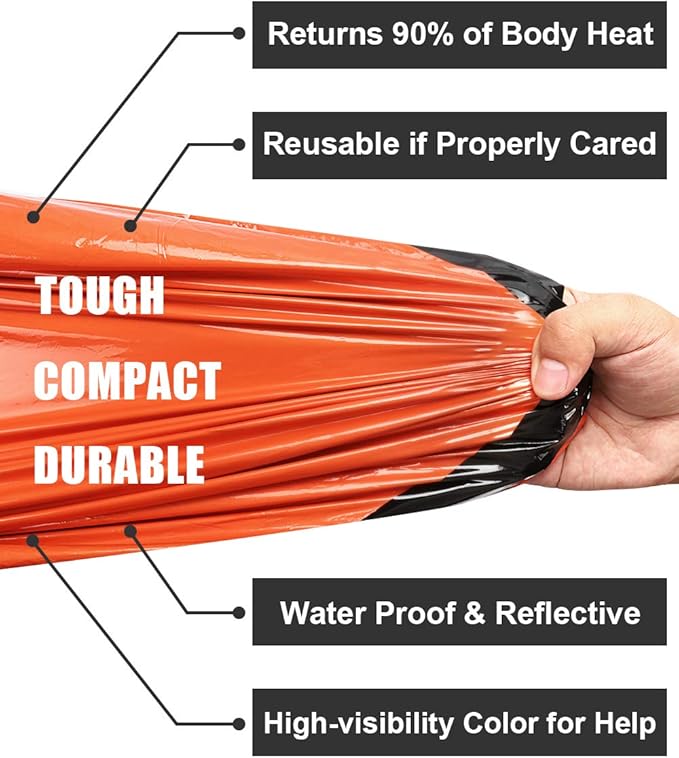 Emergency Sleeping Bags Thermal-Emergency-Blankets Ultralight Space Blankets Survival Waterproof Bivy Sack Multi-Purpose Survival Gear for Hiking, Camping, First Aid Kits, Outdoor Survival Gear
