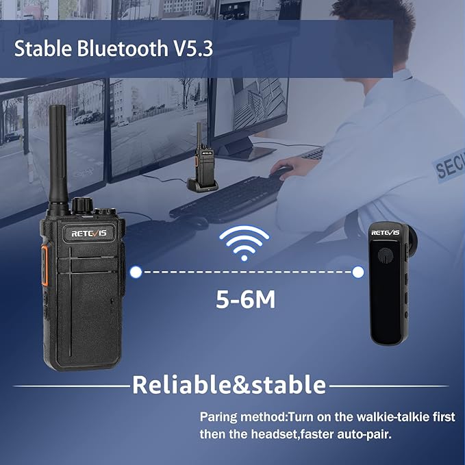 Retevis RB37 New Version,Bluetooth Walkie Talkies,2 Way Radio with Earpiece,VOX,2000mAh,USB-C,Wireless Walkie Talkie for School Hospital Retail Manufacture (4 Pack)