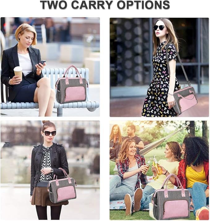 IDEATECH Insulated Lunch Bag, Reusable Lunch Bags for Women, Pink Cute Lunch Cooler Bag, Leak Proof Tote Bag with Adjustable Shoulder Strap for Women Work, Office, Picnic, Beach(Pink)