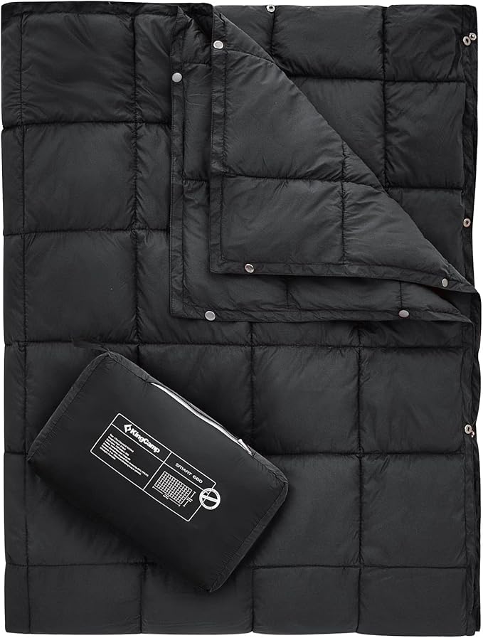 KingCamp Camping Blanket Lightweight, Multifunctional Warm Puffy Outdoor Blanket with Snap Button, Water Repellent, Packable, for Travel, Airplane, Hiking, Picnic