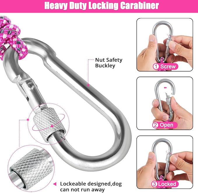 Dog Tie Out Cable for Camping - 70ft Dog Lead Dog Runner for Yard - Portable Dog Trolley System for Large Small Dogs Outside Pink