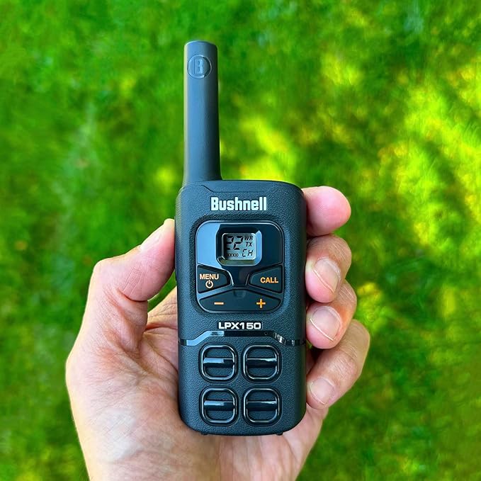 Walkie Talkies by Bushnell - LPX150 Long Range 2-Way Radio with NOAA Weather Radio - Heavy Duty Shock Resistant - 22 Channels & USB-C Charging (2 Pack)