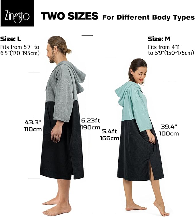 Surf Poncho Changing Robe, 3/4 Sleeve Extra Large Thick Hoodie Towel Poncho for Men Women Beach Swimming, 39‘’x33‘’, Black Teal