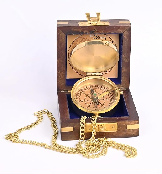 Brass Compass Engraved with Religious Scripture Verse (Joshua 1:9) - Perfect for Baptism, Confirmation, Communion - Ideal for Godson, Church, Graduation - Presented in Wood Box