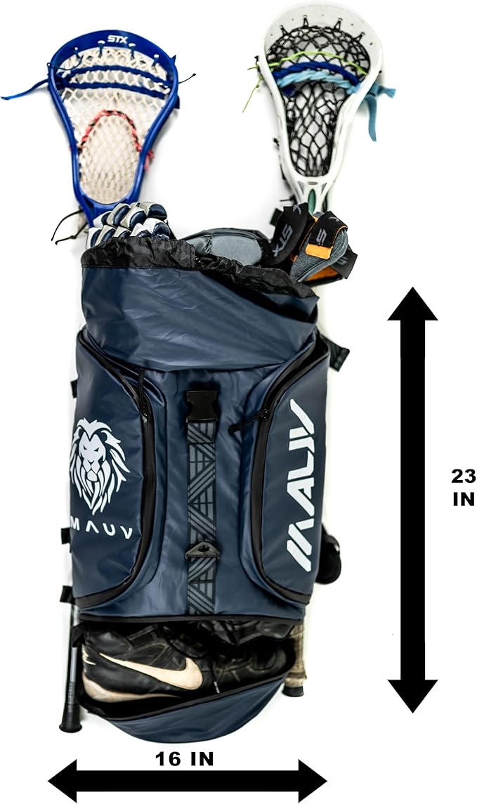 MAUV Premium Lacrosse Bag - Lacrosse Backpack - Holds Most Lacrosse or Field Hockey Equipment with Two Stick Holders and Separate Cleats Compartment - Black - Navy - Army Green - Arctic White