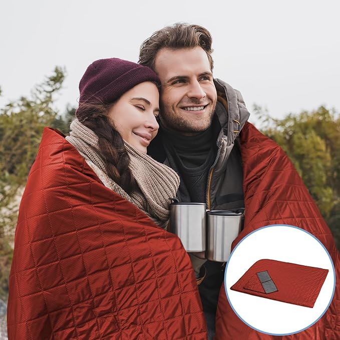 Large Outdoor Blanket, Camping Blankets for Cold Weather, Waterproof Windproof Hooded Stadium Blanket (79”x55”) Quilted with Extra Thick Fleece, Great for Camping, Picnic, Beach, Car, Dogs