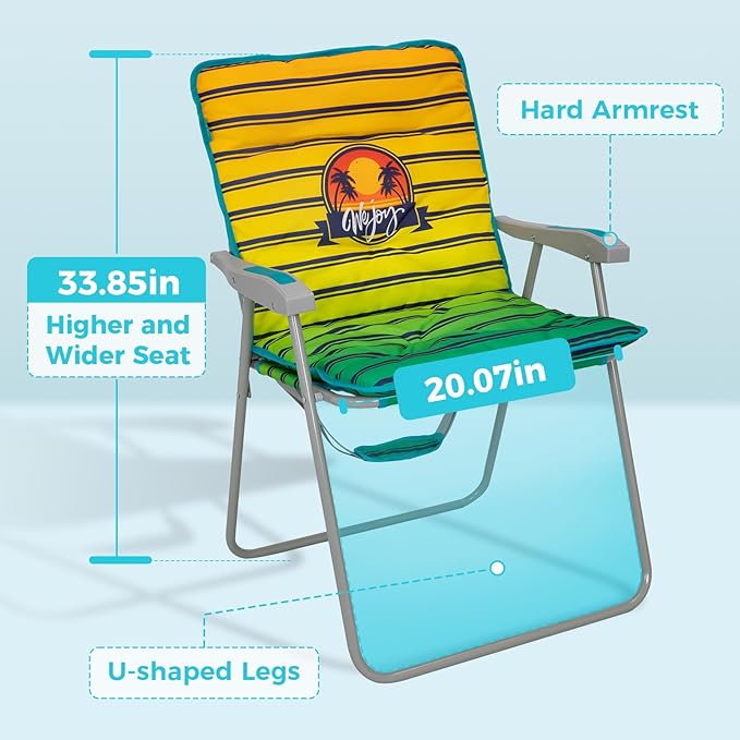 #WEJOY Folding Beach Chair for Adults, Lightweight Beach Chair with Shoulder Straps, High Back Beach Chairs with Hard Armrest, Supports 300lbs for Beach Lawn Concert