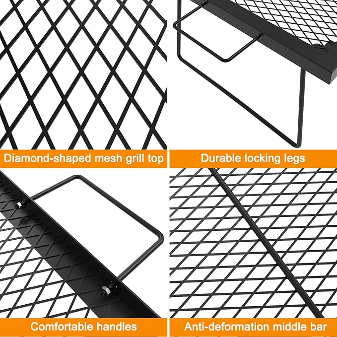 23" Fireplace Cooking Grate, Folding Campfire Grill Rack, Over the Fire Cooking Equipment, Camping Accessories for Outside