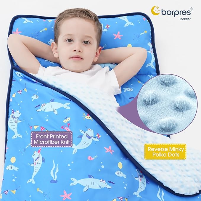 Nap Mat with Pillow Blanket Set: Sleeping Mats for Toddler Kids - Thick Large Roll up Slumber Bag for Daycare Preschool Kindergarten Boys Girls