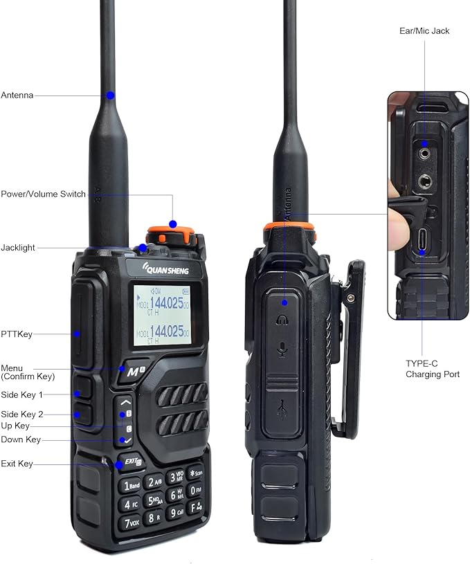 Quansheng UV-K5 Outdoor Dual Band Portable HT Two Way Radio, 200CH 1600mAh Type-C Charge, 50-600MHZ Full-band RX, AM/FM/DTMF/NOAA, Cross-band, Support Firmware Update, Flash Copy Frequency