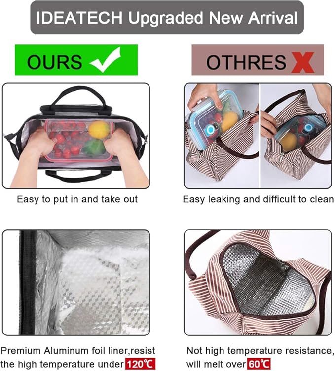 IDEATECH Lunch Bags for Women, Insulated Lunch Bag for men, Large Reusable Tote Bag, Leakproof Cooler Lunch Bags for Work, Cute Reusable Lunch Bags, Womens Lunch Bag for Office Picnic(Purple)