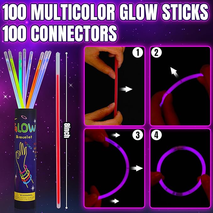 Lenwen 150 Pcs Ultra Bright Glow Sticks in Bulk Glow Sticks 6 Inch Emergency Bright Glow Sticks 8 Inch Glow Necklaces and Bracelets with Connectors for Camping Hiking Parties Survival Kit