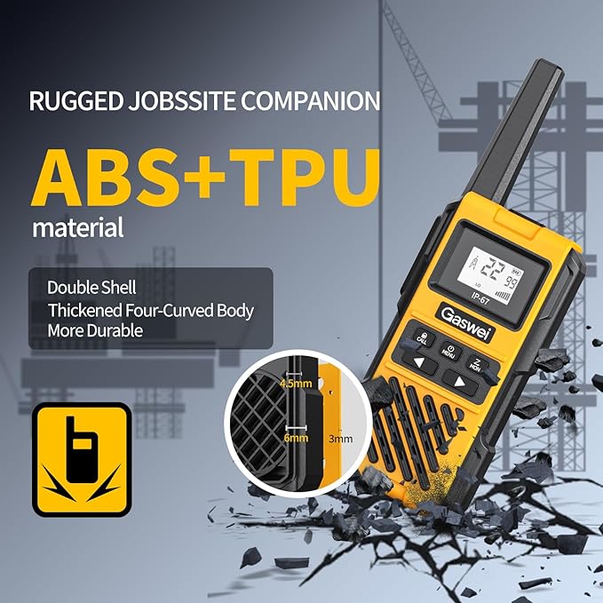 Gaswei G1pro Heavy Duty Walkie Talkies for Adults, Rechargeable Two Way Radios Long Range, 2 watt Emergency Radio, IP67 Waterproof, VOX,Rechargeable, Portable, FRS, Durable, USB Type-c (2 pack)