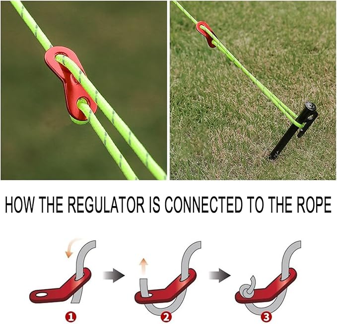 6 Pack 4mm Outdoor Guy Lines Tent Cords Reflective Canopy Wind Rope Lightweight Camping Rope with Aluminum Guylines Adjuster for Tent Tarp, Canopy Shelter, Camping, Hiking,red (Color)