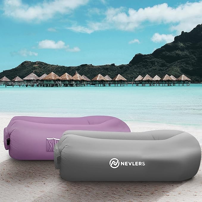 Nevlers 2 Pack Inflatable Loungers Air Sofa Couch | Perfect for Beach Chair Camping Chairs or Portable Hammock |Travel Bag Pouch, Pegs & 3 Pockets| Movie Seating & Camping Accessories Blow Up Lounger