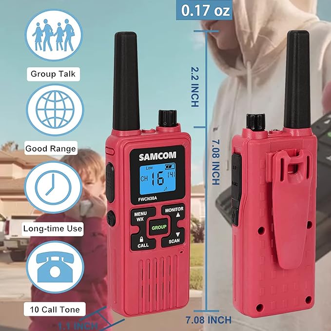 SAMCOM 2 Way Radios Long Range FRS Walkie Talkies for Adults 1250mAh USB Rechargeable, 22 Channels Portable Two Way Radios with Earpieces, Group Talk, NOAA Alert (Red +Yellow 2 Pcs)