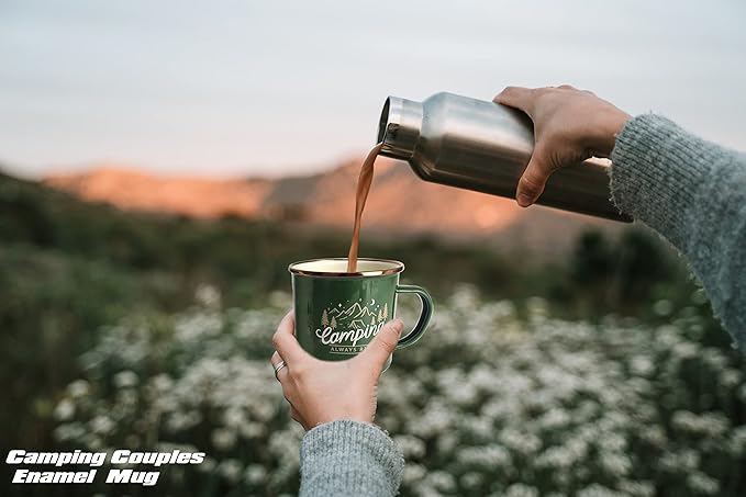 Roadmap Camping Gifts Camping Mugs Set of 2 Travel Holiday Enamel Coffee Cup 17OZ Big Capacity 304SS Golden Rim for Drinking Outdoor Couples Anniversary Wedding Christmas Valentines Day His and Hers