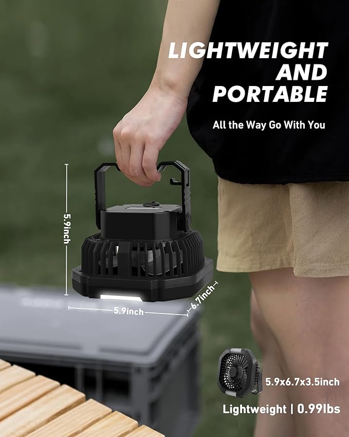 Portable Camping Fan with LED Light, 7800mAh Rechargeable Battery Operated Fan Lantern with Hook & Remote, USB Fan for Tent RV Hurricane Outages Emergency