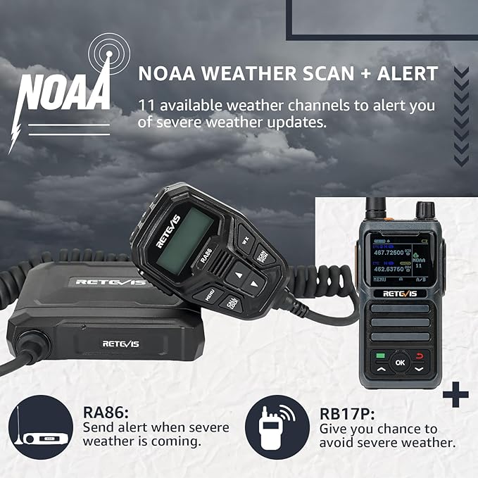 Retevis RA86 GMRS Mobile Radio, Dual Speakers NOAA High Power Transceiver, RA86 Long Range Mobile Radio (1 Pack) with Handheld RB17P Walkie Talkies (2 Packs), GMRS Communicate Kit for Jeeps