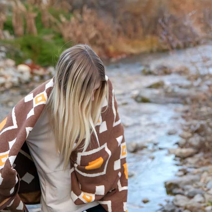 PuTian Merino Wool Blanket - Warm Thick Washable 87" x 63" Large Throw for Outdoors Camping Couch Bed Trave, Brown Check