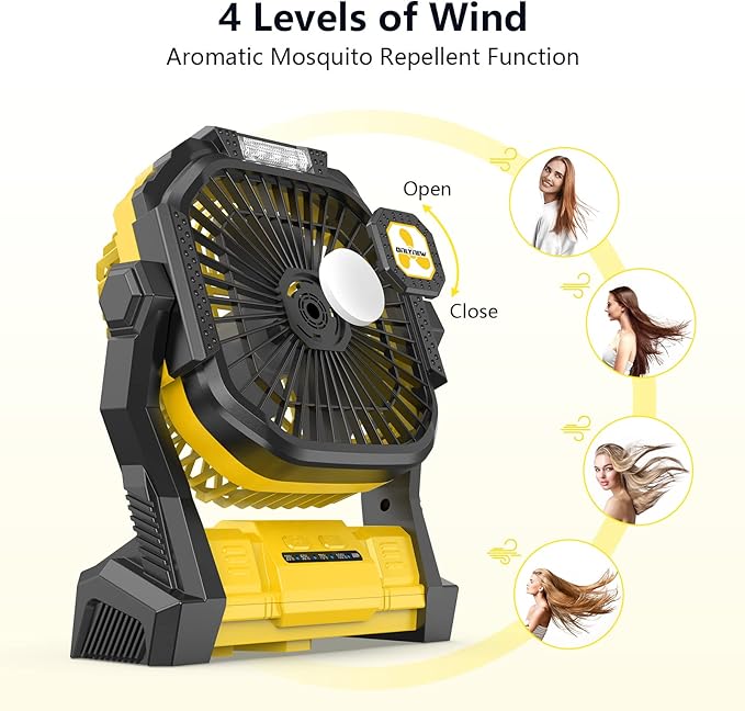 Portable Fan Rechargeable, 20000mah Cordless Battery Powered Fan with LED Lantern, USB Battery Operated for Travel Bedroom Home Camping Tent Office Beach Desk Picnic Fishing Table