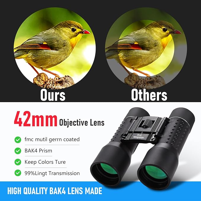 12x42 HD Binoculars for Adults, Professional Large View Binoculars with Clear Low Light Vision, Waterproof for Bird Watching, Hunting, Travel, Hiking, Sports, Concerts