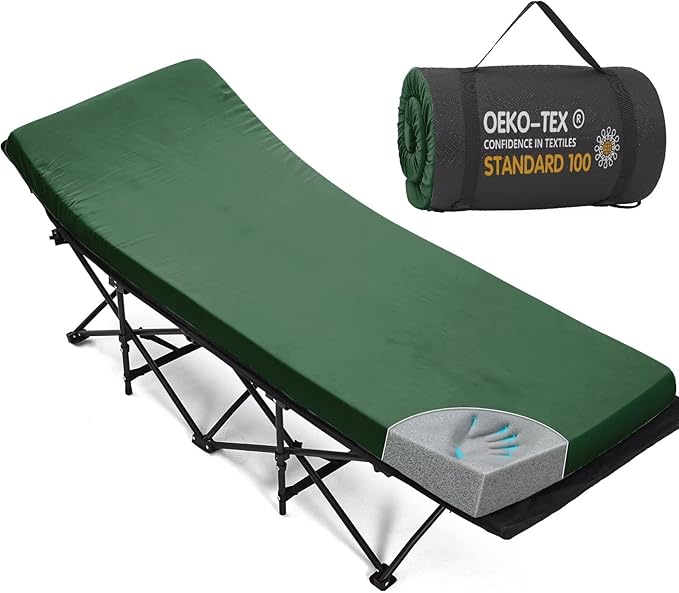 CYMULA Camping Cot Mattress 2in Memory Foam Sleeping Pad,Soft Warm Non-Slip Camping Mattress Topper with Retaining for Adults,Portable Roll up Mattress Pad for Travel (75 x30)(only Mattress)