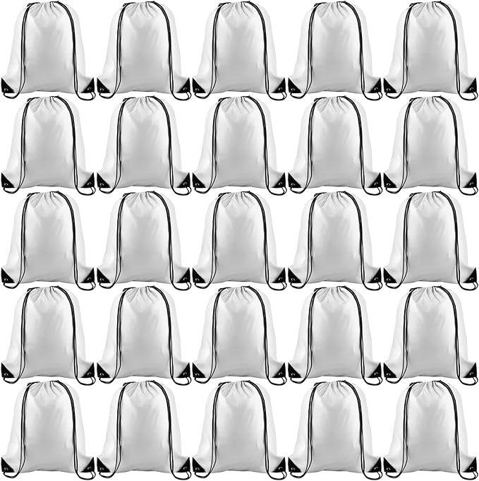 KUUQA 100Pcs White Drawstring Backpack Bag Bulk Drawstring Bags String Bags Storage Gym Backpack for Sport Gym Traveling