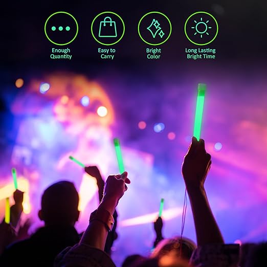 Sotiff Bright 6 Inch Large Glow Sticks Bulk Light Stick Green Emergency Glow in The Dark Sticks with 12 Hour Duration for Camping Hiking Outdoor Parties Activities Survival Storms Blackouts(96 Pcs)