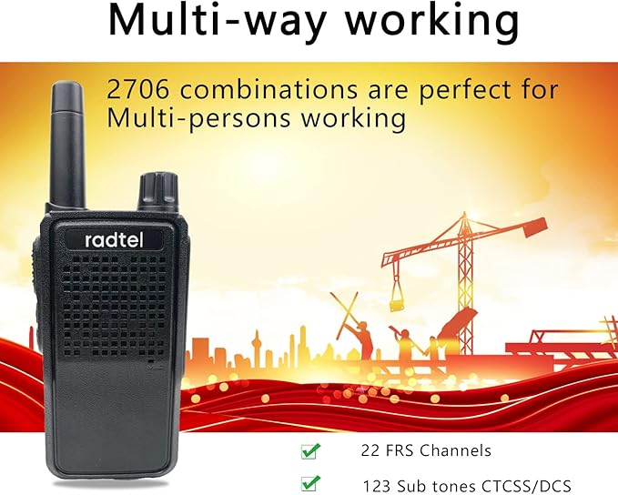 Radtel RT-518 Rechargeable Walkie Talkies for Adults Long Range Handheld FRS Two Way Radio 22CH Handsfree VOX for Camping Hiking (4 Pack)