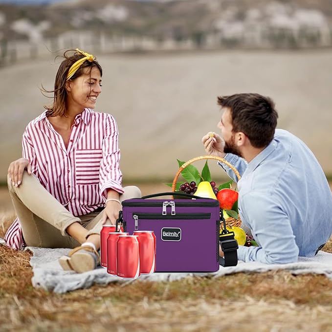BEIMILY Lunch Box for Men/Women,Small Insulated Lunch Bag,Reusable LunchBox for work Picnic Beach,Leakproof Soft Cooler Tote Bag Organizer with Adjustable Shoulder Strap for Adults(Dark Purple)