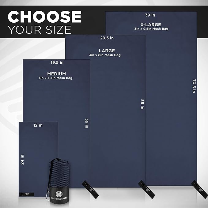Microfiber Travel & Sports Towel Set (True Navy) - XL Set (39x70.5 & 12x24