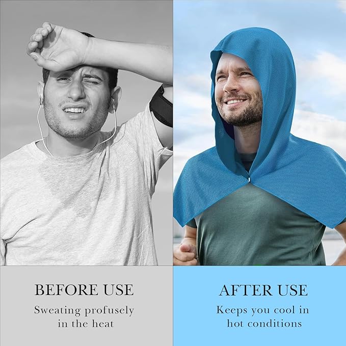 Cooling Hoodie Towel, Absorbent and Quick Drying Cooling Towels for Neck and Face, Sun Protection Cold Towels, Cooling Neck Wraps for Hot Weather for Sport Workout (2 Pack)