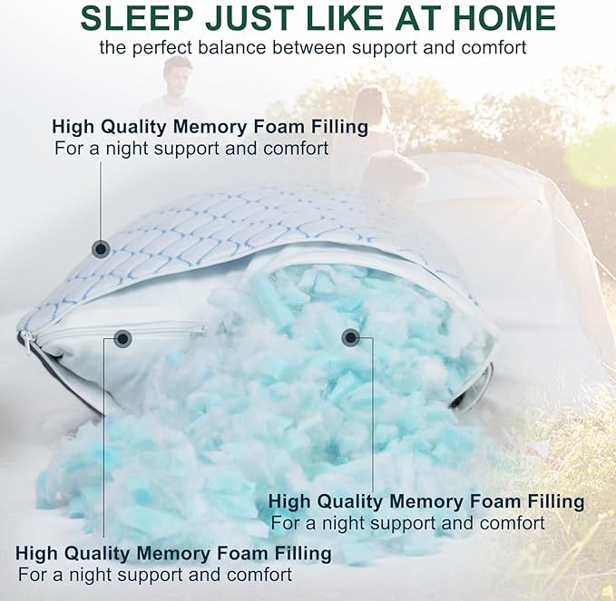 Gehannah Travel Pillow - Compressible Camping Pillow for Sleeping, Shredded Memory Foam Pillow with Storage Bag Compact Supportive (Grey, Large(2 Pack))