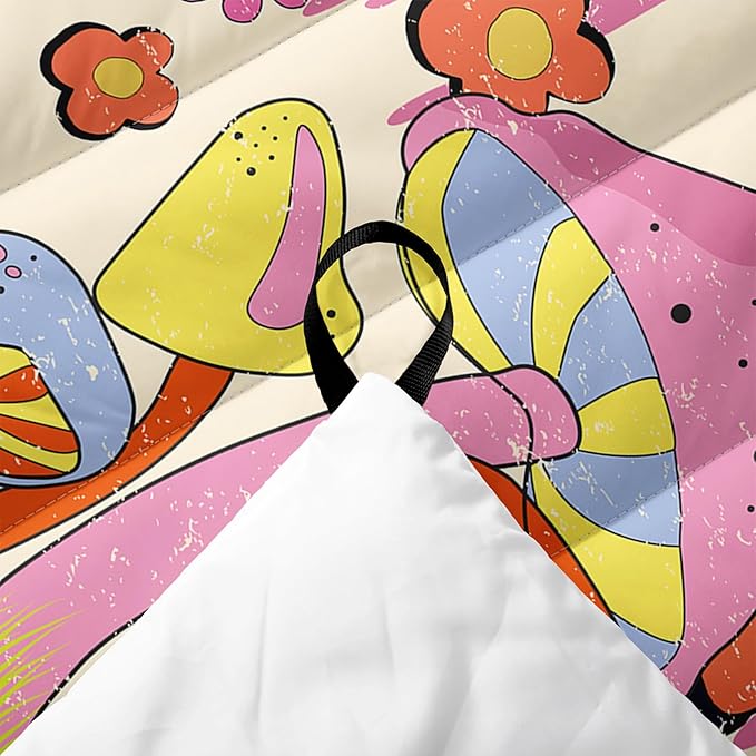 Axolotl Mushroom Printed Camping Blanket,Orange Pink Flowers Lightweight Packable Outdoor Blanket,Wild Fungus Puffy Camping Blanket,Colorful Mushrooms Backpacking for Camping,Sleeping,Hiking,Picnic