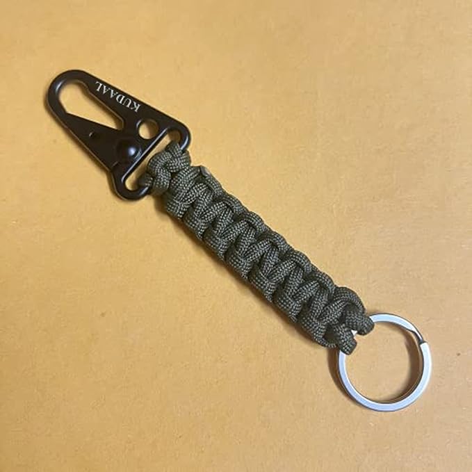Paracord Keychain with Carabiner, Key Fob Braided Lanyard Keychain with Utility Ring & Enlarged Mouth Clip