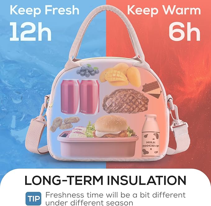 TOURIT Womens Insulated Lunch Bag Thermal Reusable Tote for Work Picnic, Pink