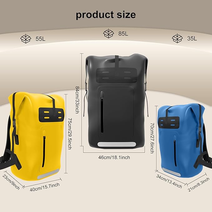 Waterproof Backpack,Heavy Duty Hiking Backpack,35/55/85L dry bag backpack waterproof for Men,Roll-Top Closure,for Kayaking, Travel, Hiking, Fishing, Camping, Motorcycles (black, 55L)