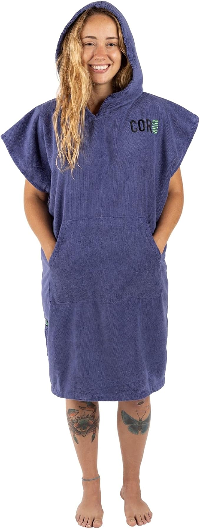 COR Surf Poncho Changing Towel Robe with Hood and Front Pocket | Thick Quick Dry Microfiber Wetsuit Poncho Towel for Surfing Beach Pool Swim (Medium, Cobalt)