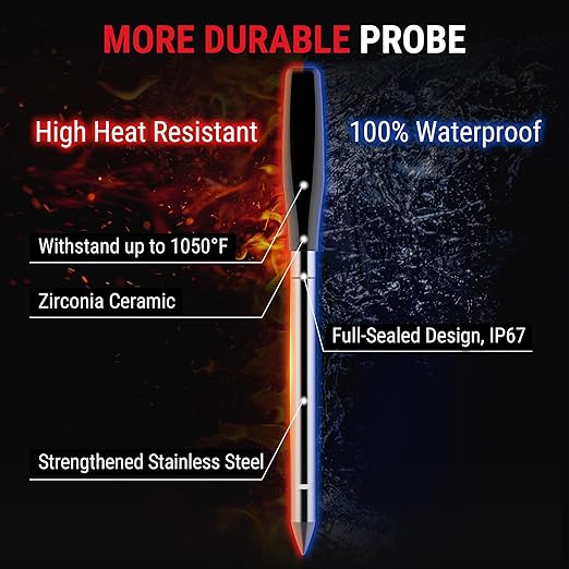 ThermoPro TempSpike Plus 600ft Wireless Meat Thermometer with 2 Color-Coded Probes, Bluetooth Meat Thermometer with LCD-Enhanced Booster, Meat Thermometer Digital for Oven Grill Smoker Thermometer
